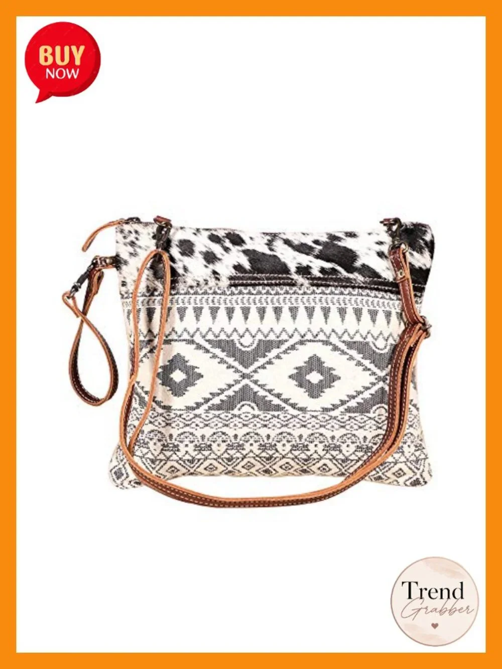 Canvas Boho Crossbody Bag with Genuine Leather Accents, Mexican Southwestern